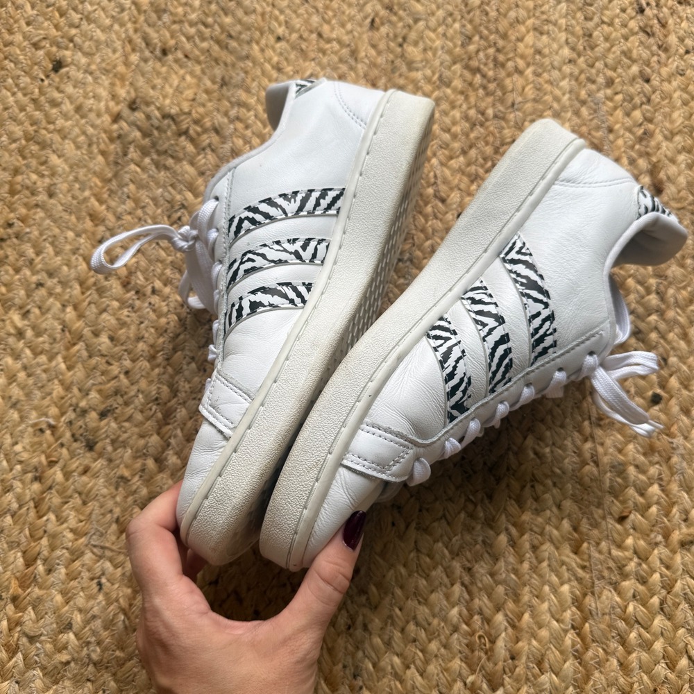 Adidas Grand Court Zebra Print White Leather Sneakers Trainers GZ0150 Womens 9 - Picture 3 of 9
